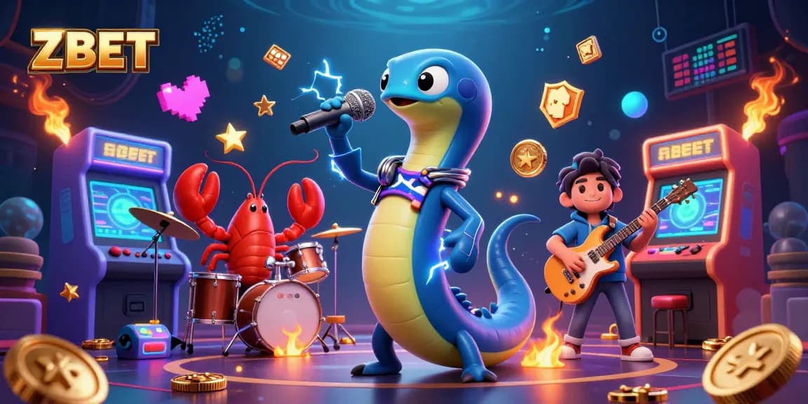 ZBET showcases an electrifying underwater casino performance featuring a DJ electric eel, lobster drummer, and seahorse guitarist.