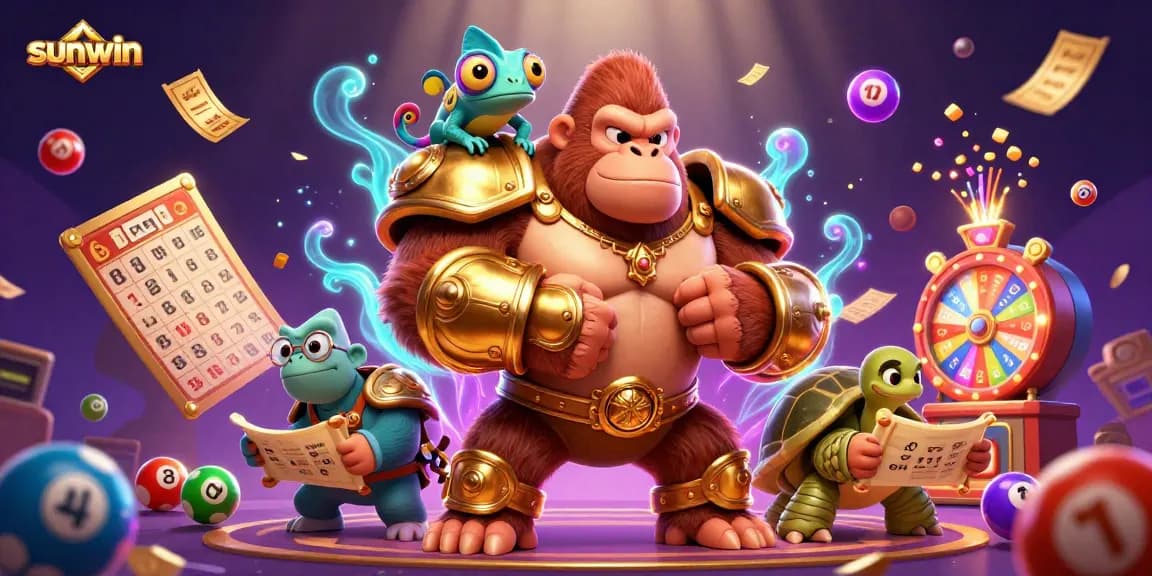 Experience thrilling action at Sunwin with a gorilla king and engaging gambling elements in a vibrant scene.
