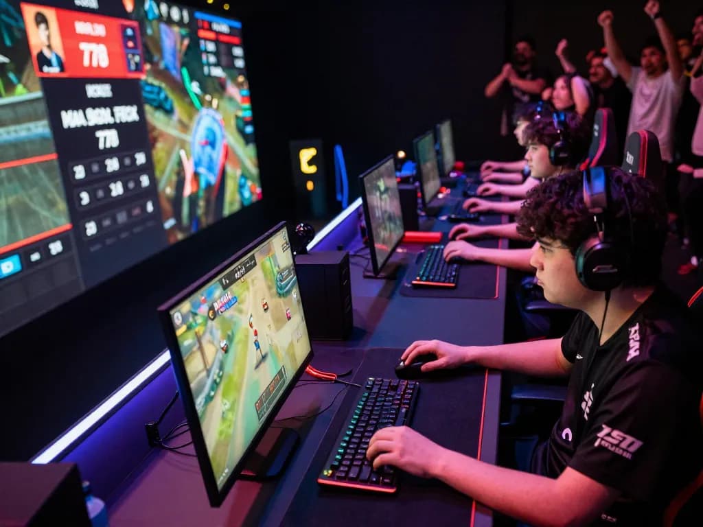 KADAL 778 players strategizing during an interactive esports tournament.