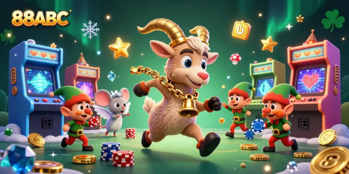 Experience thrilling gameplay at 88ABC with festive characters in a vibrant casino scene.