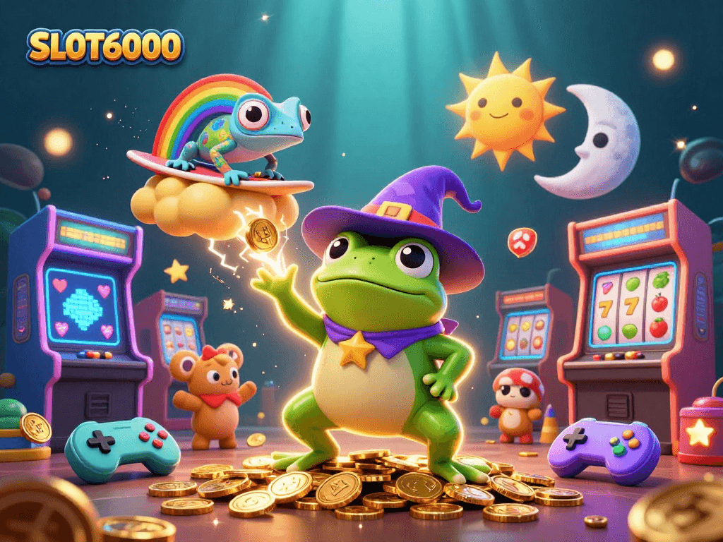 Experience thrilling gaming with SLOT6000’s vibrant casino adventure featuring colorful characters and dynamic elements.