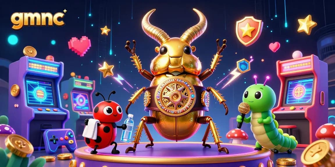 Betting action with gmnc as a giant beetle challenges on a vibrant arcade stage.