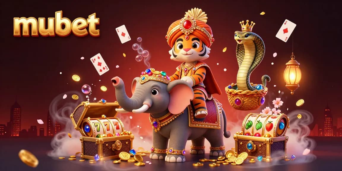Engage with mubet's immersive casino experience featuring a vibrant 3D illustration of colorful gems and lively elements.