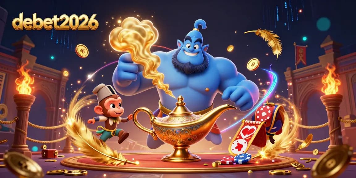 Play thrilling casino games with debet2026, featuring a magical genie and poker chips!