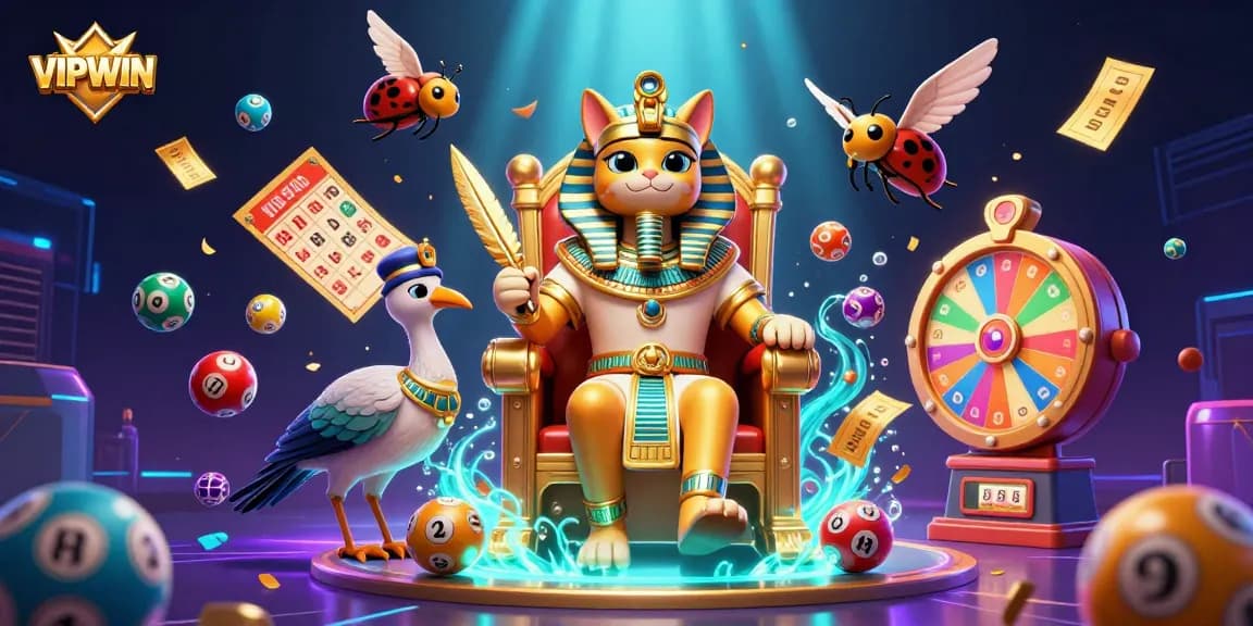 Engage in VIPWIN's vibrant gaming world featuring dynamic characters and colorful lottery elements.