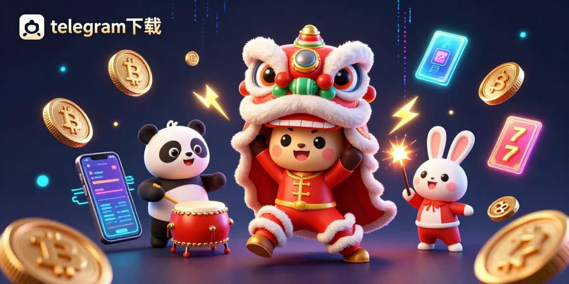 与telegram下载一起体验博彩乐趣，舞狮角色庆祝，并被加密货币和老虎机元素所环绕。