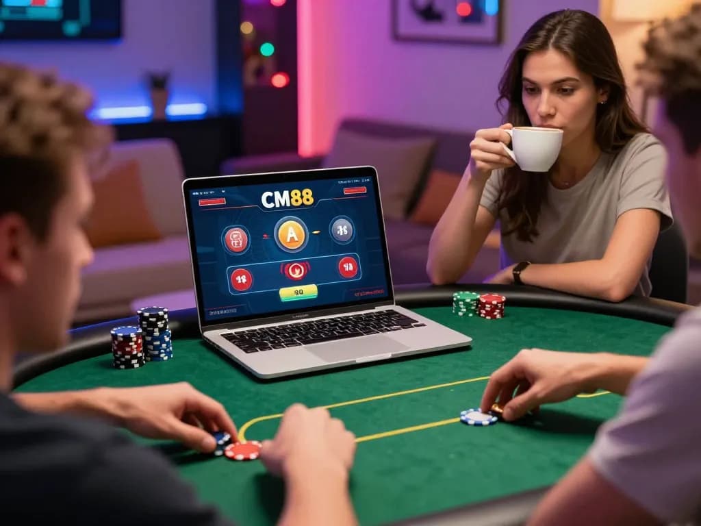 Players engaging in a lively CM88 poker game on an online casino platform.