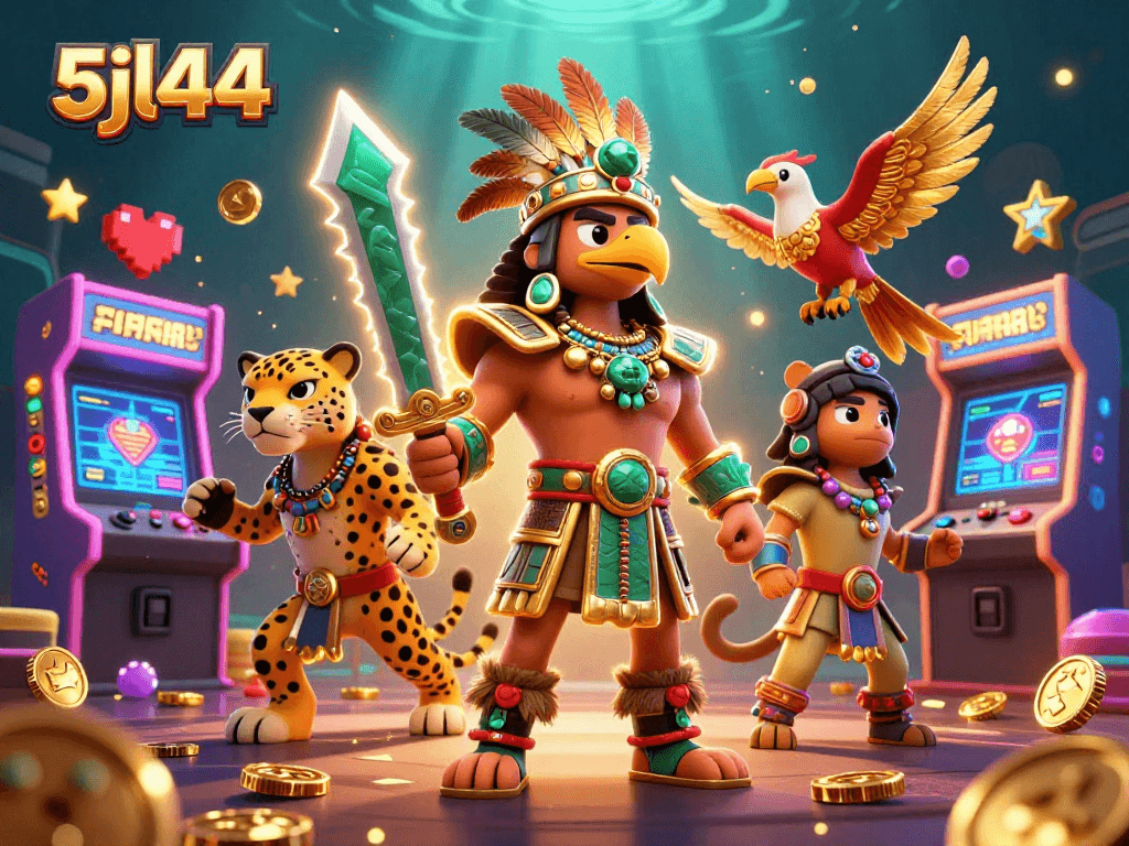 Engage with thrilling 5jl44 casino action featuring Aztec warriors in a vibrant gaming scene.