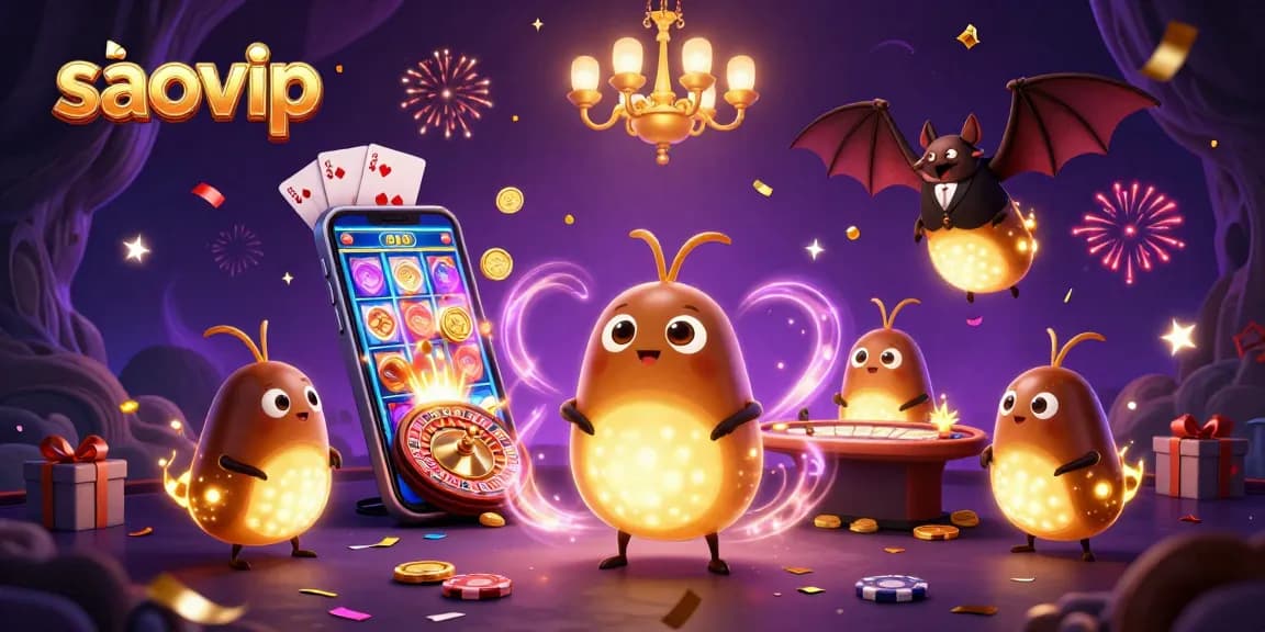 Experience the excitement of saovip in a vibrant 3D casino illustration, showcasing dynamic gaming elements and glowing characters.