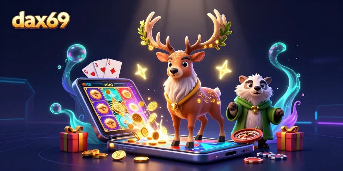 dax69 menciptakan sensasi permainan slot dengan tanduk besar, koin emas, dan cahaya mistis.