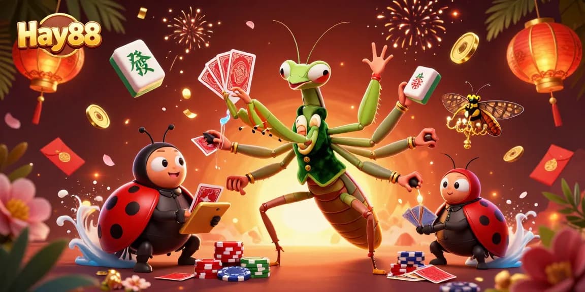 Join the action at Hay88, featuring vibrant casino elements and engaging characters in a lively gaming atmosphere.
