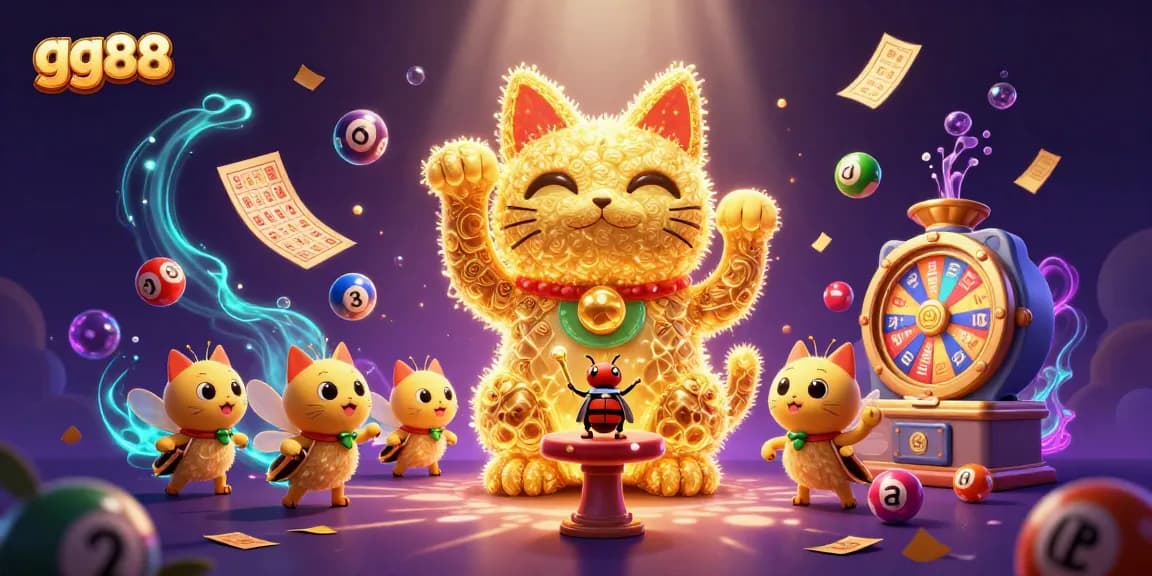 Engage with the thrilling world of gg88 as golden fireflies transform into a lucky cat amidst vibrant casino symbols.