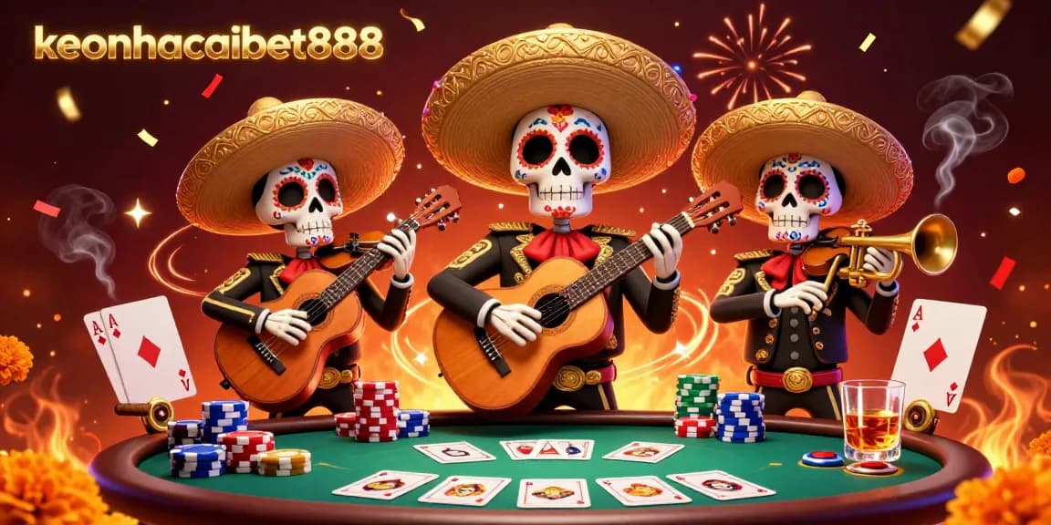 Engage with the vibrant keonhacaibet888 scene featuring a mariachi band immersed in a poker game.