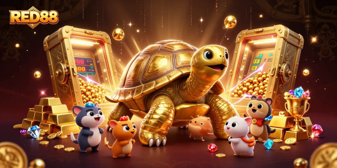 Experience fun at RED88 with a colossal golden tortoise pinball machine delivering dynamic wins!