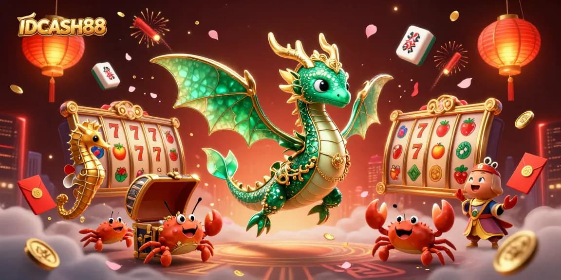 Experience winning with IDCASH88's thrilling slot games in a vibrant casino scene filled with luck and excitement.