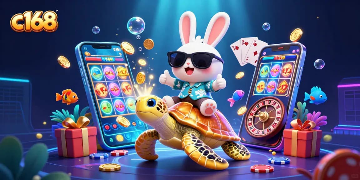 Experience casino excitement with c168's vibrant 3D scene, highlighting luck and fun!