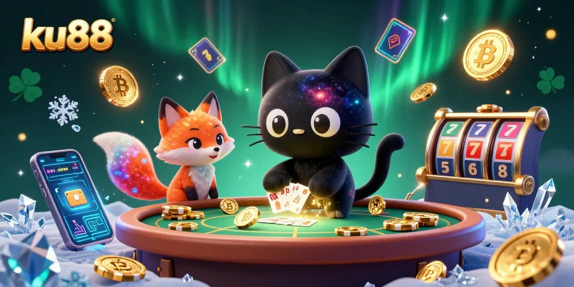 ku88 engages visually with vibrant casino elements, featuring a cosmic scene with cartoon characters.