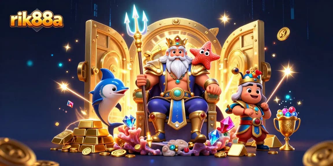 Join rik88a in a vibrant 3D casino scene filled with treasures and gaming excitement.