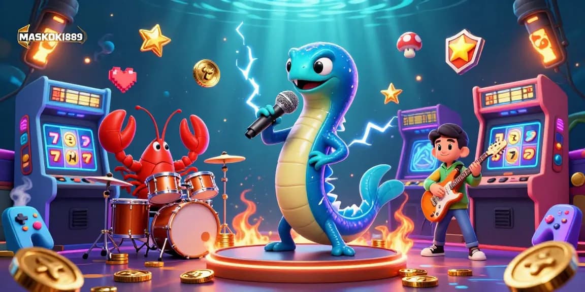 Experience electrifying entertainment at MASKOKI889's underwater casino with dynamic characters and vibrant gaming elements.