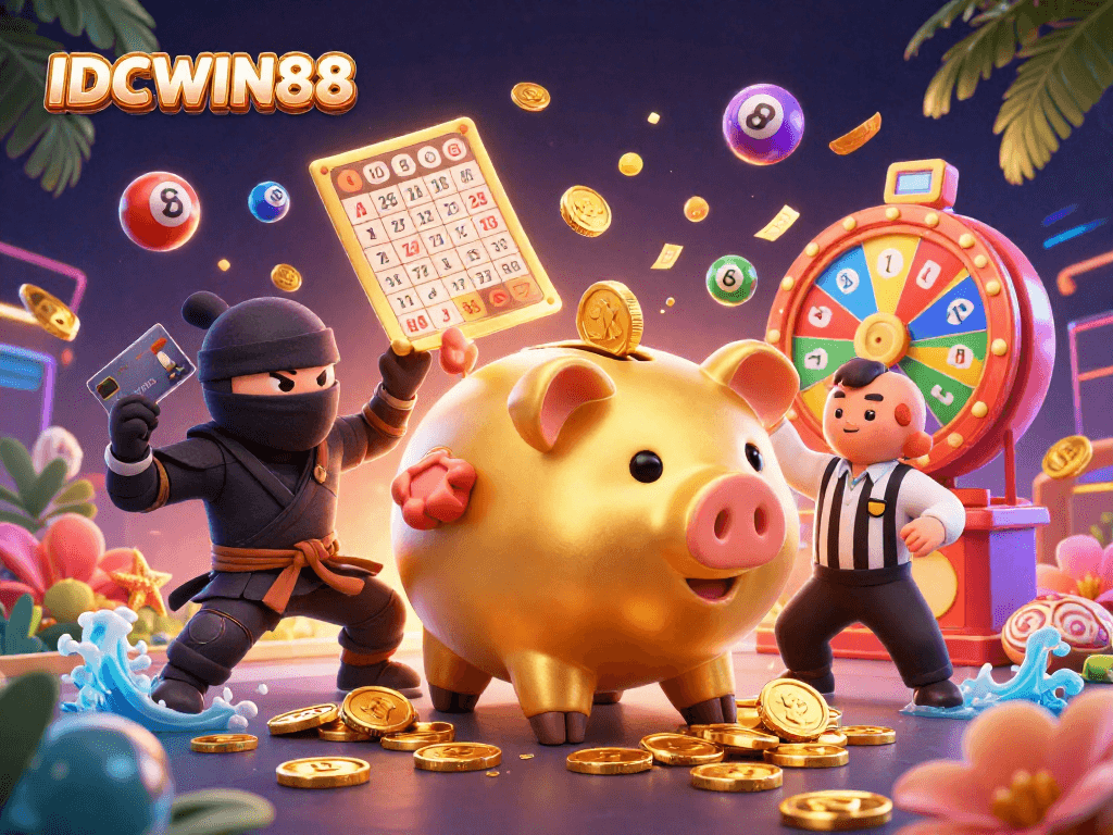 Experience the thrill of winning big at IDCWIN88 with vibrant casino visuals and dynamic gaming elements.