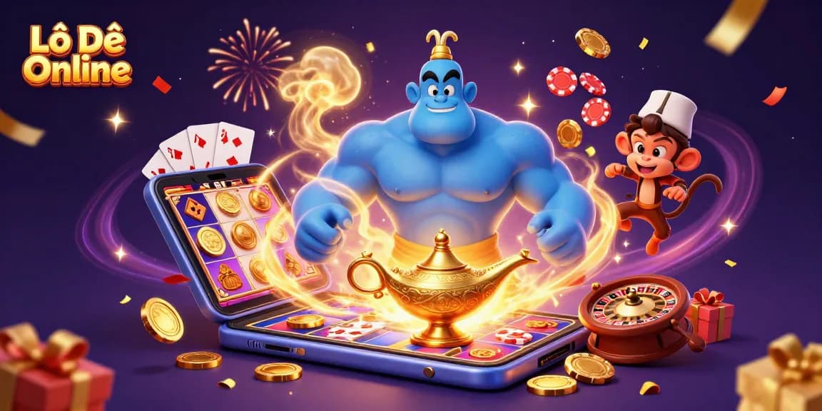Lô Đề Online immersive betting experience featuring a magical genie and fun casino elements