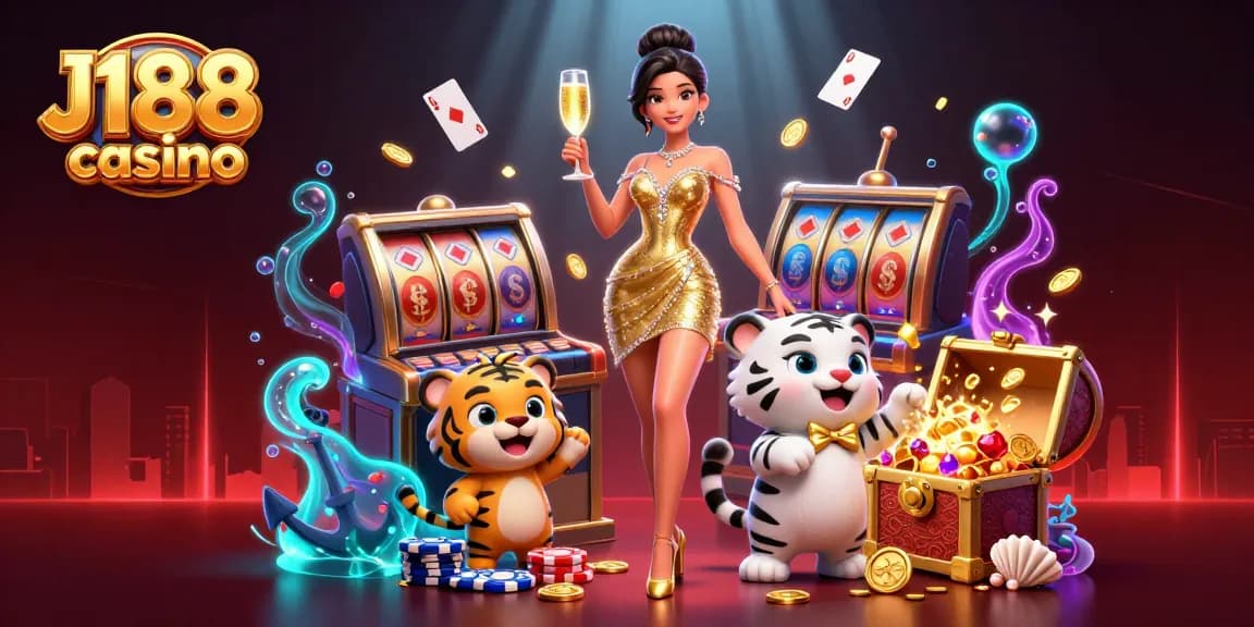 Experience the excitement at J188 casino with glamorous scenes of winning and fun.