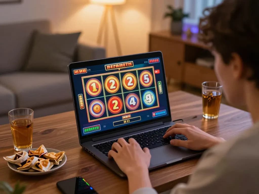 MPO08 Login 778 engaging users with exciting slot gameplay on a laptop in a cozy room.