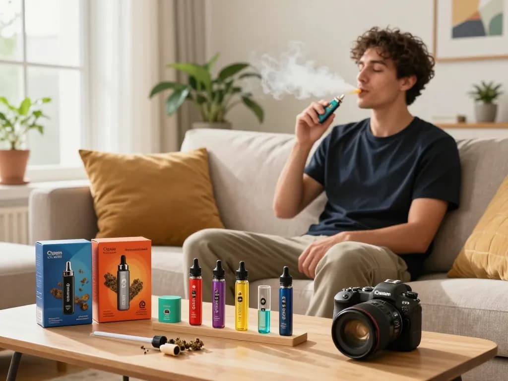 Enjoying Clean Carts Disposable with assortment of flavors in cozy living room setting