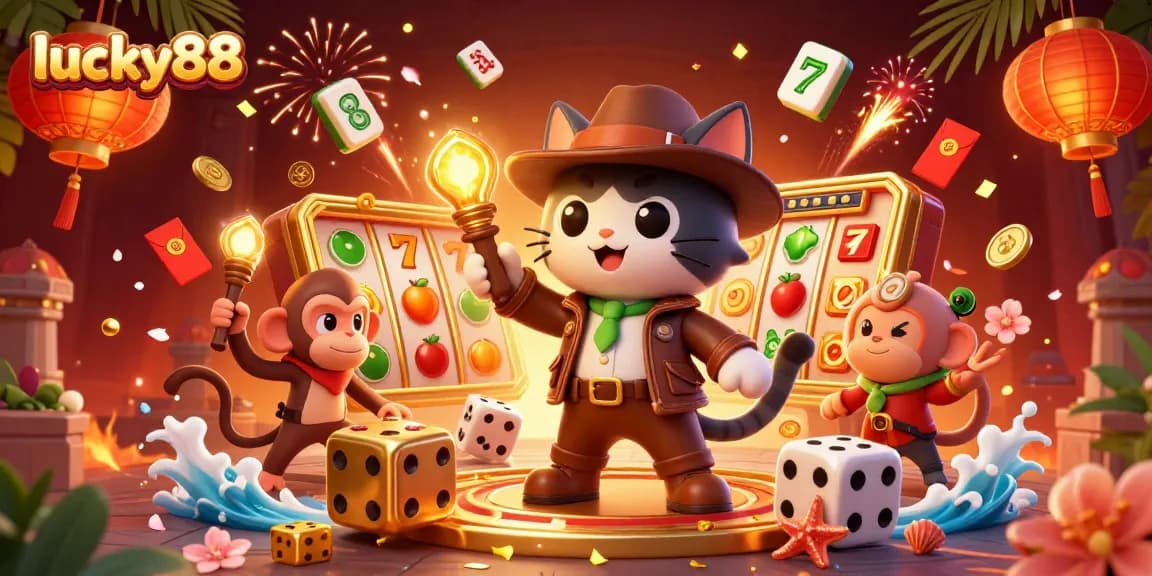 Experience thrilling wins on lucky88 with a vibrant 3D casino scene full of action.