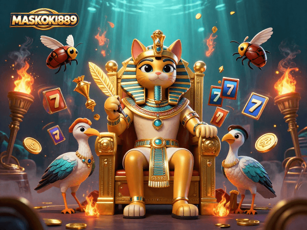 Experience exciting gameplay on MASKOKI889 with vibrant slot reels and dynamic casino elements.