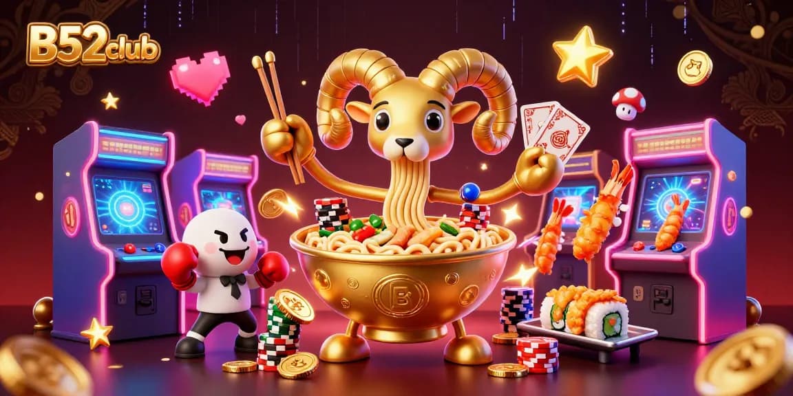 B52club showcases vibrant characters dealing cards and stacking chips, highlighting thrilling casino action.