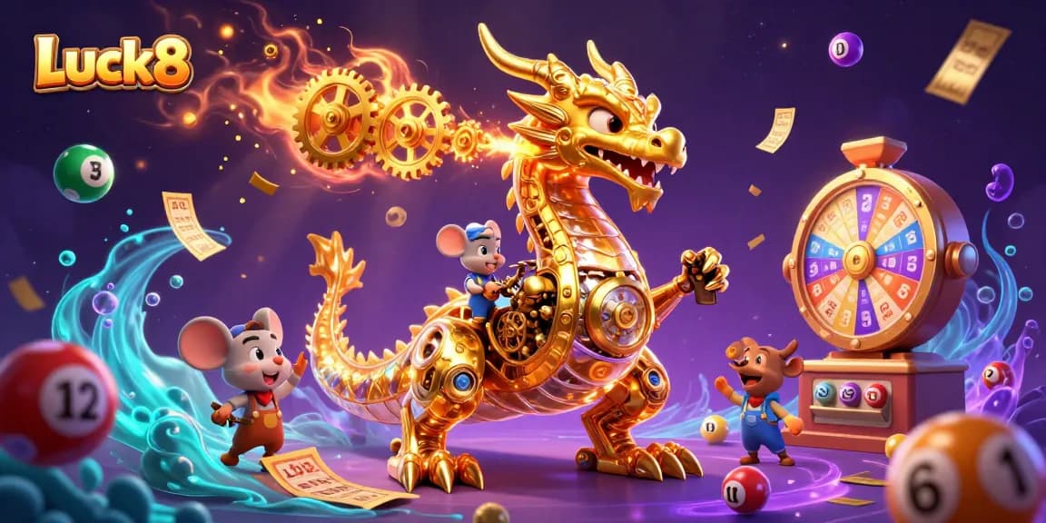 Experience exciting wins with Luck8, featuring a dynamic 3D dragon and colorful casino elements.
