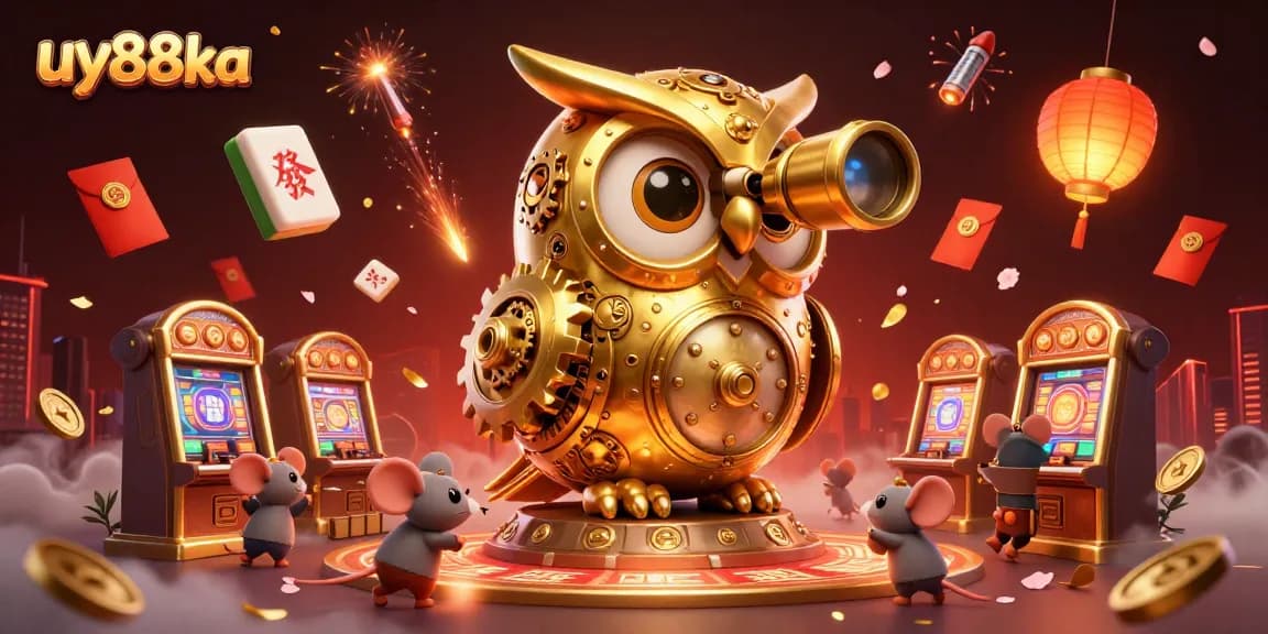 Enjoy the thrilling scenes of betting at uy88ka casino, with a whimsical golden owl overseeing the excitement.