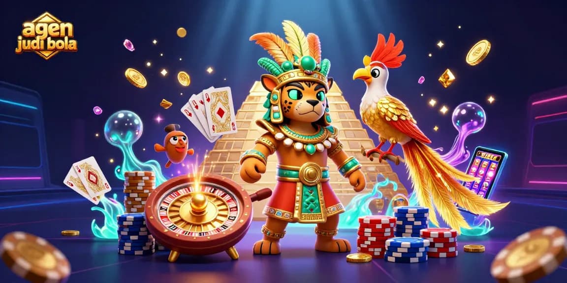 Experience thrilling betting with agen judi bola as a Mayan priest and quetzal bird celebrate the casino atmosphere.