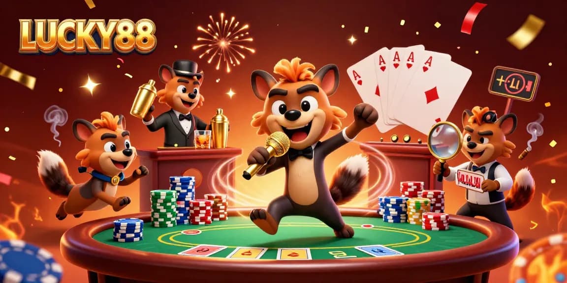 LUCKY88 hyenas bring humor and fun to gaming with vibrant casino elements and festivities.