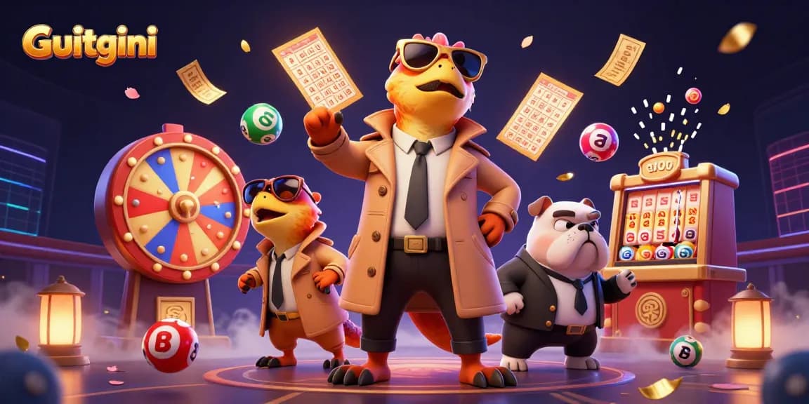 Experience Guitgini's dynamic VIP entrance with raptors and colorful casino elements.
