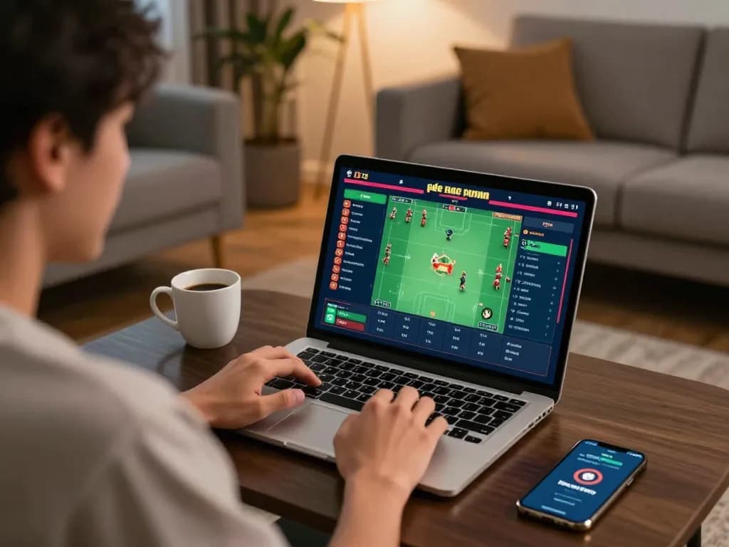 Enjoying đá gà trực tiếp with a laptop interface clearly visible, showcasing active betting strategy.