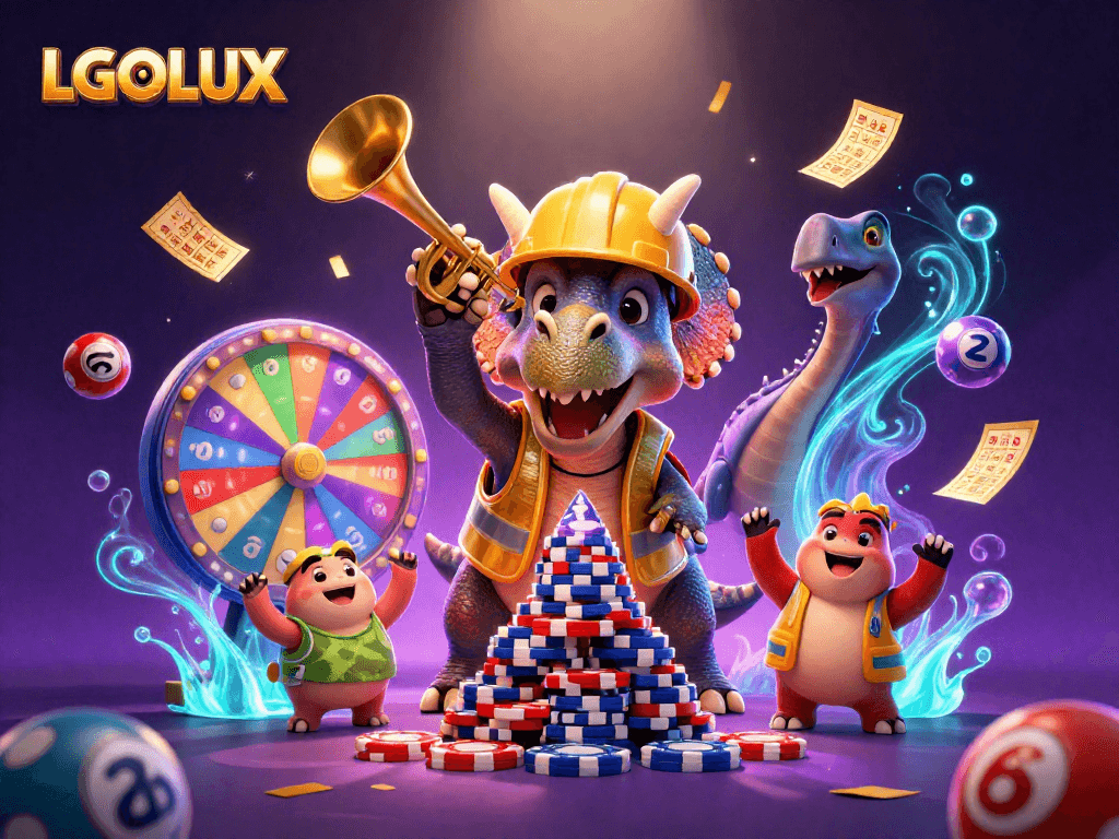 Experience the excitement of winning at LGOLUX while celebrating jackpot success amidst vibrant gaming elements.