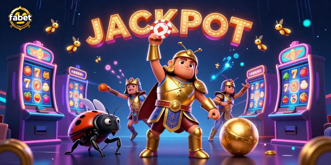 Join the fun at fabet with this vibrant slot-themed illustration showcasing winning moments.