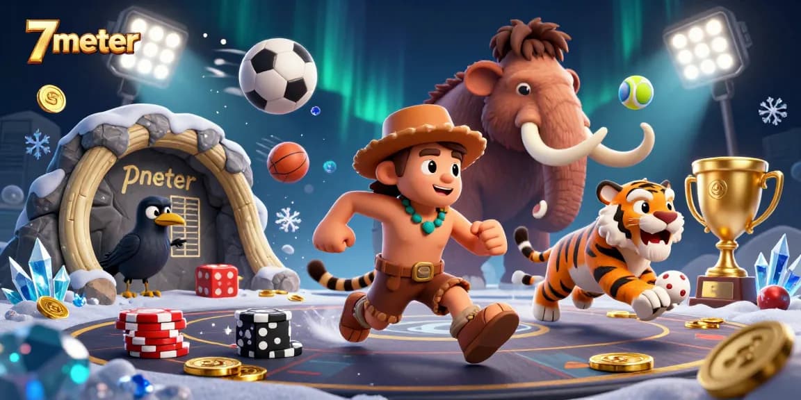 Bettors win with 7meter's precise predictions in dynamic 3D casino illustration featuring sports balls and betting elements.