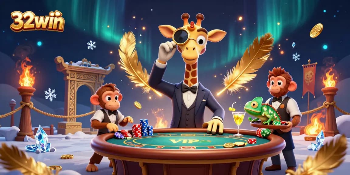 Experience the excitement of 32win with a vibrant 3D casino scene featuring unique characters.