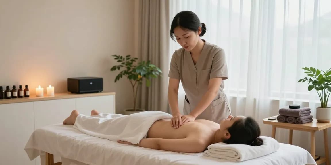 Relaxing massage scene featuring 구리출장안마 in a tranquil studio setting