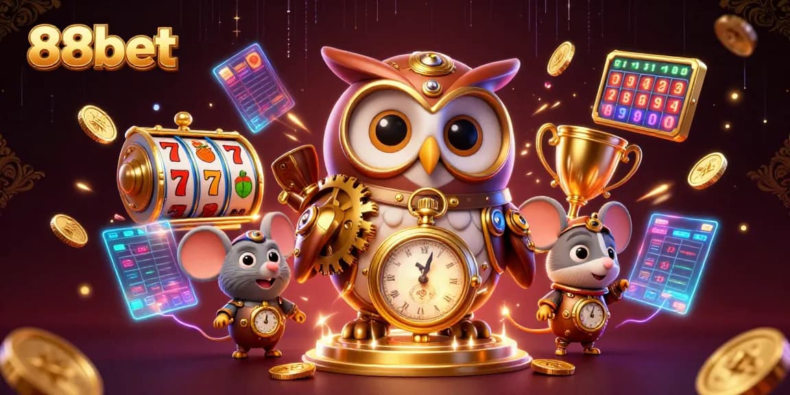 Play thrilling slot games at 88bet with a vibrant 3D illustration showcasing an exciting casino atmosphere.