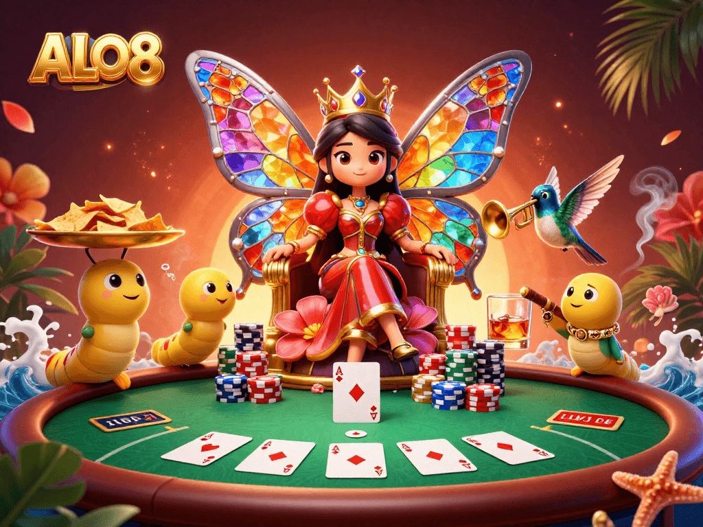 Experience thrilling poker action at ALO8 with vibrant characters and rich casino elements.