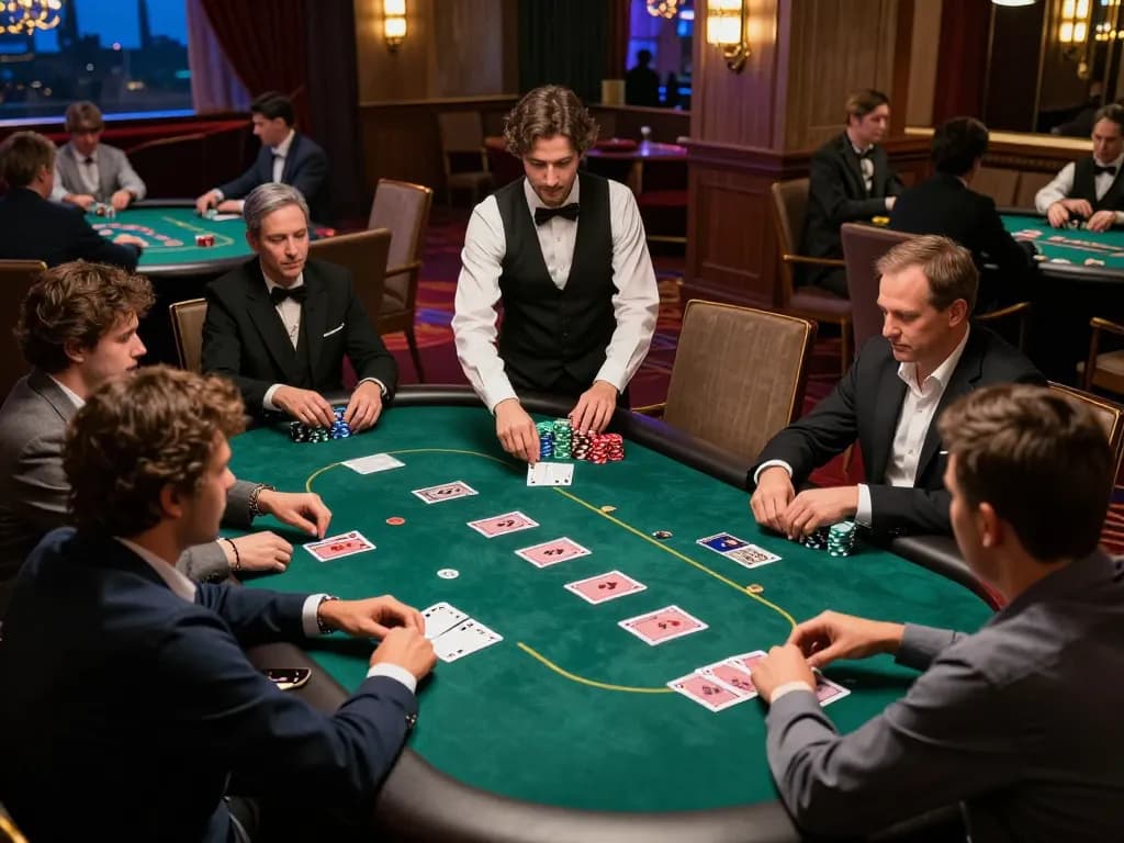 Người chơi LUCK8 tham gia vào hành động poker cao cấp với những chiếc chip đầy màu sắc và bài trên bàn.