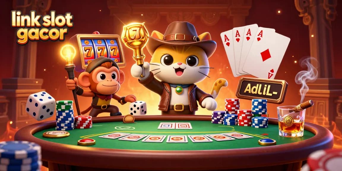 Spin the reels with link slot gacor in this vibrant, dynamic casino adventure illustration.