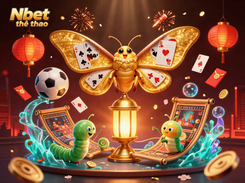 Nbet thể thao sports betting dynamic scene with colorful elements and 3D characters creating a festive atmosphere.
