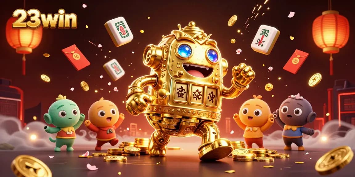 Spin for wins with 23win's vibrant, dynamic 3D casino scene illustration.
