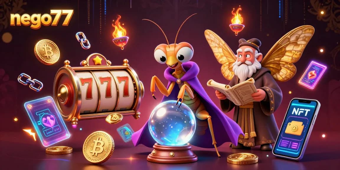 Experience thrilling wins at nego77 with vibrant slot games, Bitcoin coins, and jackpot symbols in action.