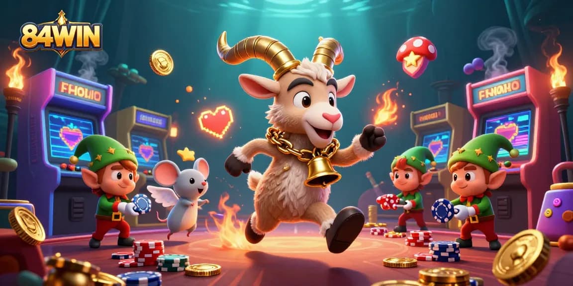 Join the thrill of gambling at 84WIN with this festive casino scene featuring exciting gaming elements.